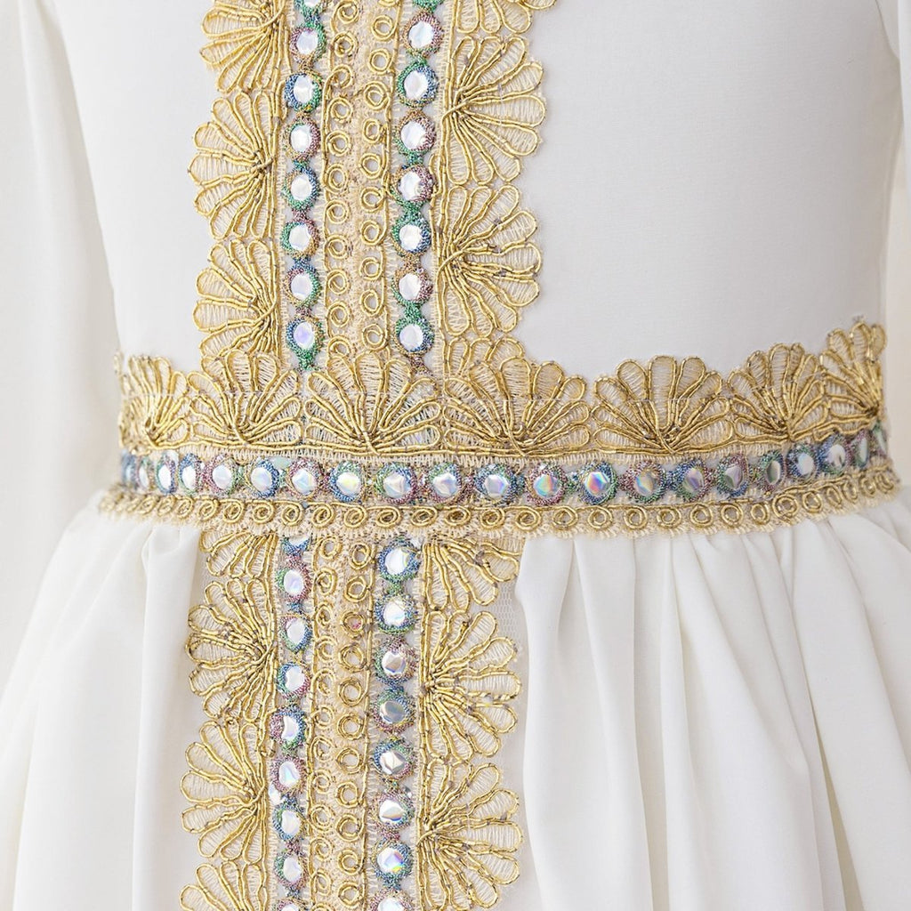 Girls Embroidered Kaftan Dress with Jeweled Belt(MKG021) La Vie Bien Girls Embroidered Kaftan Dress with Jeweled Belt(MKG021)