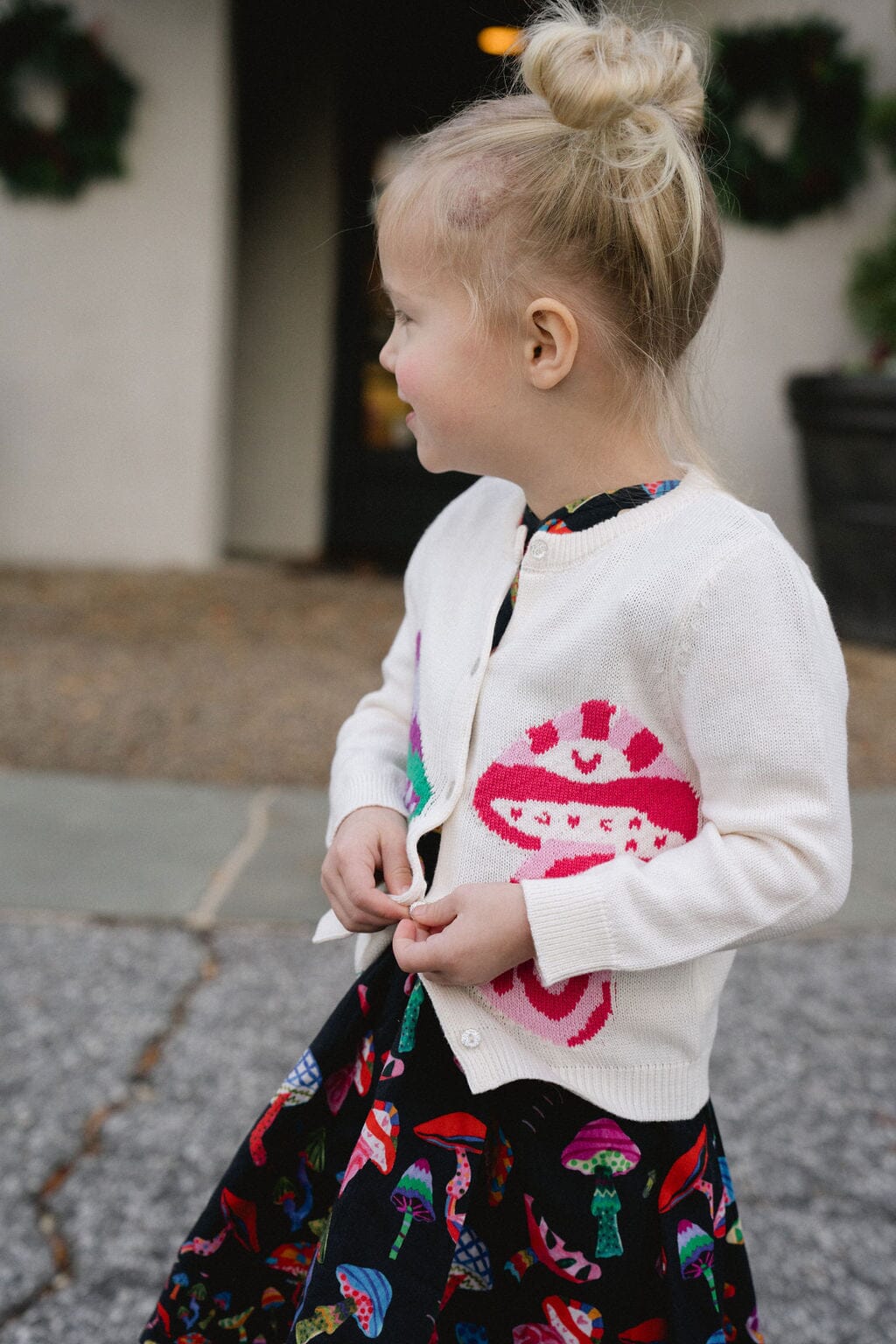 Girls Evelyn Cardigan - Groovy Mushrooms
