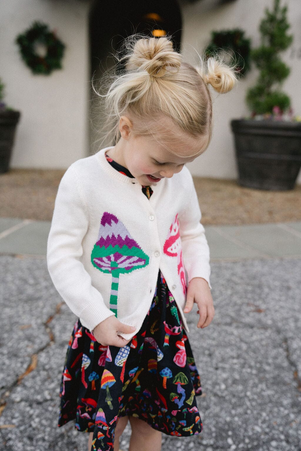 Girls Evelyn Cardigan - Groovy Mushrooms