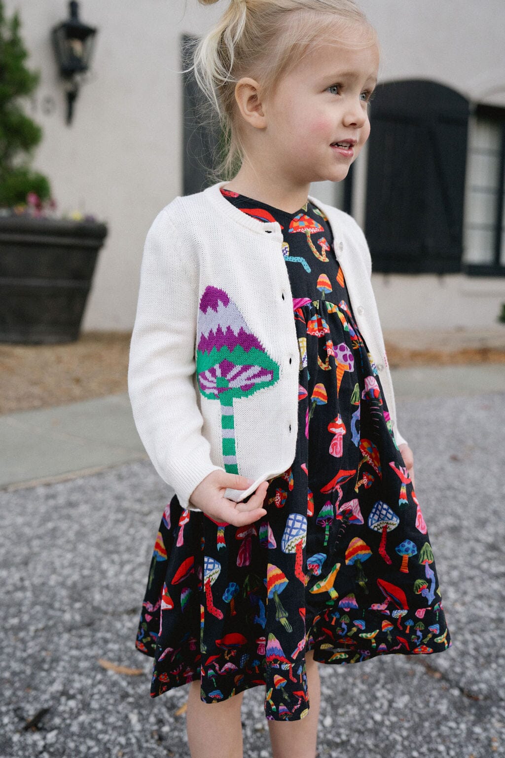 Girls Evelyn Cardigan - Groovy Mushrooms