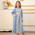 Girls Lace Trim Kaftan Dress | Elegant Kids Formal Abaya(MKG018) La Vie Bien Girls Lace Trim Kaftan Dress | Elegant Kids Formal Abaya(MKG018)