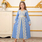 Girls Lace Trim Kaftan Dress | Elegant Kids Formal Abaya(MKG018) La Vie Bien Girls Lace Trim Kaftan Dress | Elegant Kids Formal Abaya(MKG018)