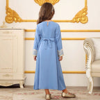 Girls Lace Trim Kaftan Dress | Elegant Kids Formal Abaya(MKG018) La Vie Bien Girls Lace Trim Kaftan Dress | Elegant Kids Formal Abaya(MKG018)