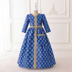 Girls Royal Blue Printed Kaftan Dress(MKG023)