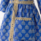 Girls Royal Blue Printed Kaftan Dress(MKG023)