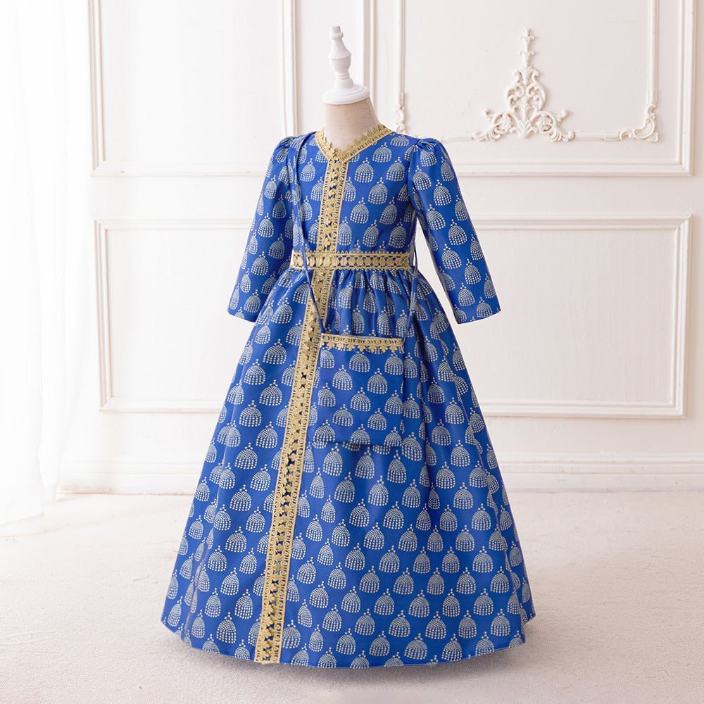 Girls Royal Blue Printed Kaftan Dress(MKG023) La Vie Bien Girls Royal Blue Printed Kaftan Dress(MKG023)