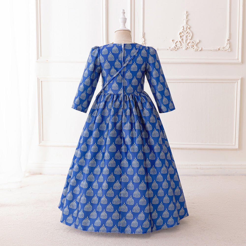 Girls Royal Blue Printed Kaftan Dress(MKG023) La Vie Bien Girls Royal Blue Printed Kaftan Dress(MKG023)