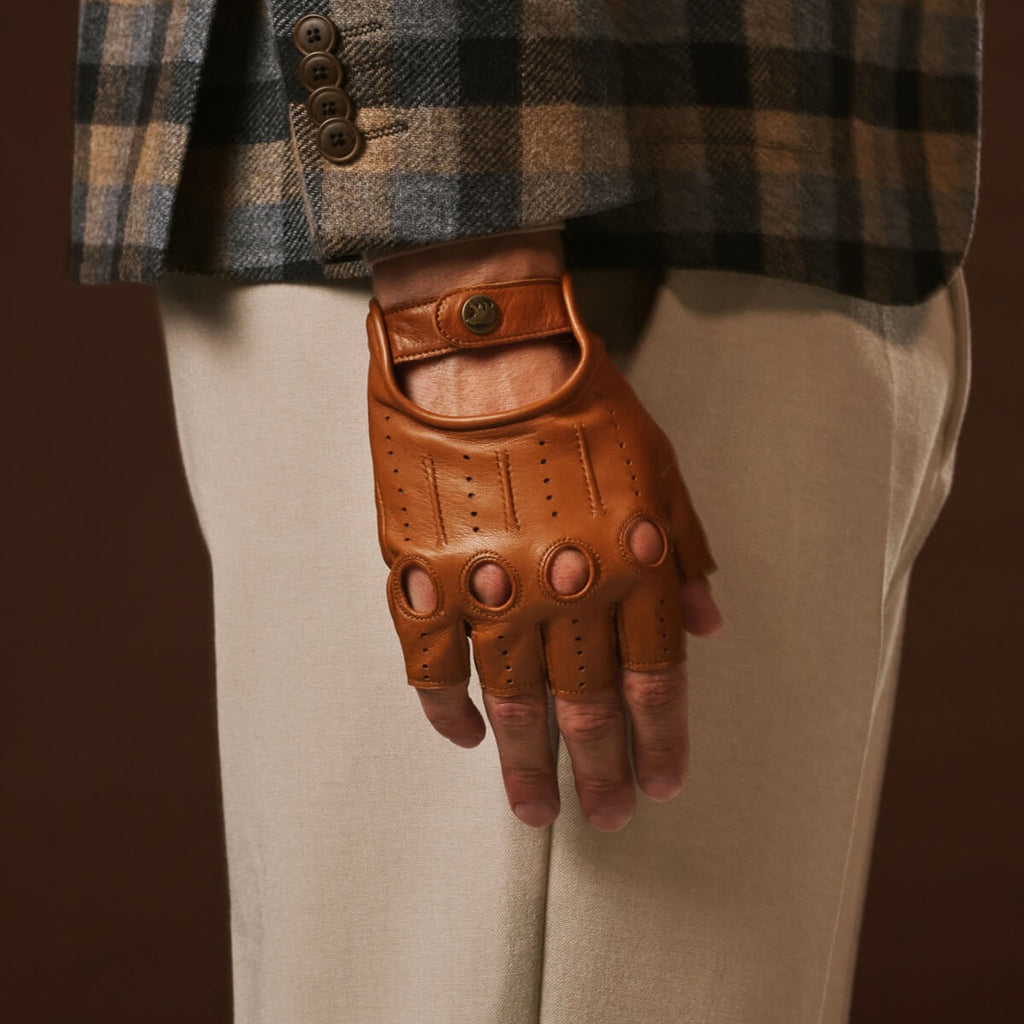 Giuseppe (cognac) - Italian lambskin fingerless leather driving gloves winter gloves La Vie Bien Giuseppe (cognac) - Italian lambskin fingerless leather driving gloves