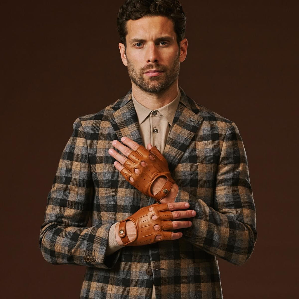Giuseppe (cognac) - Italian lambskin fingerless leather driving gloves winter gloves La Vie Bien Giuseppe (cognac) - Italian lambskin fingerless leather driving gloves