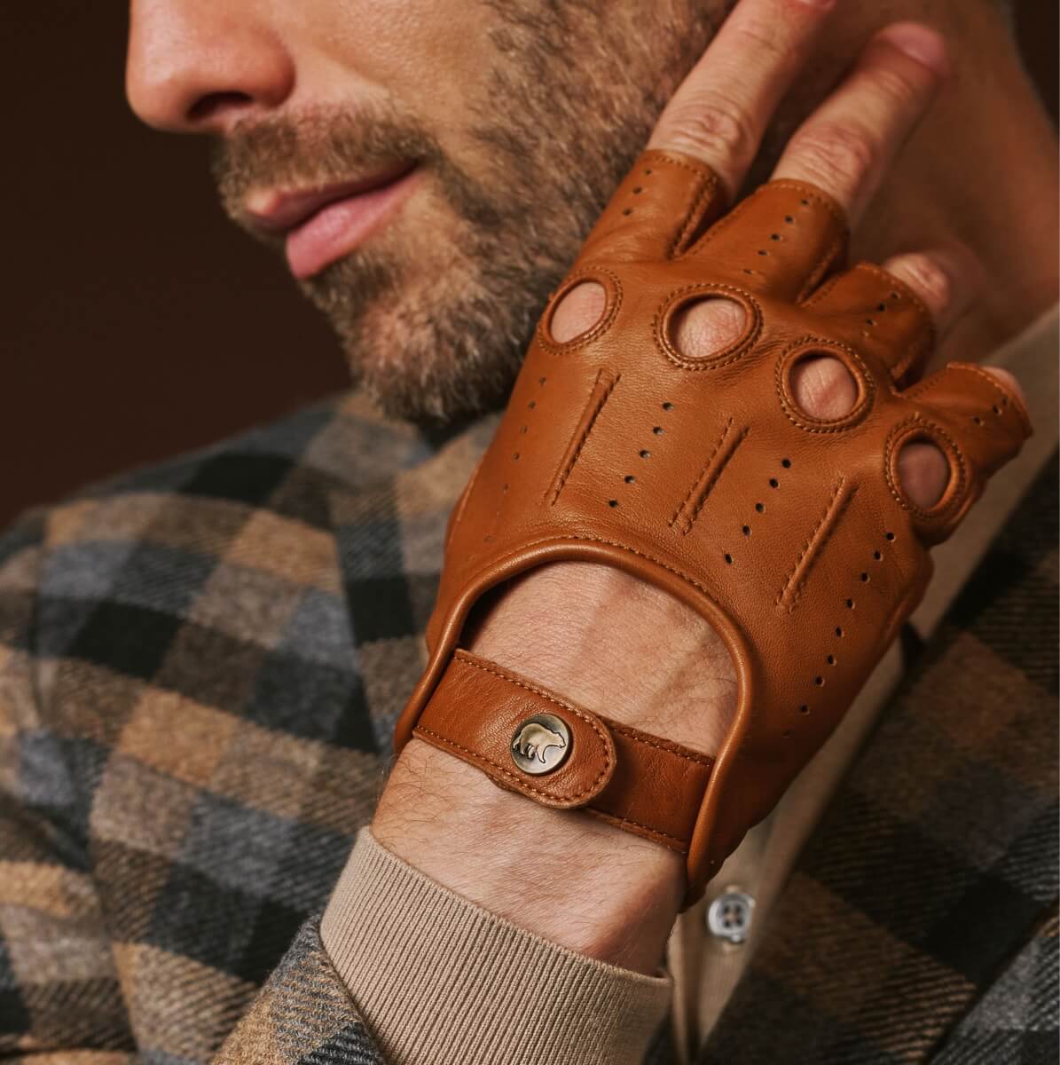 Giuseppe (cognac) - Italian lambskin fingerless leather driving gloves winter gloves La Vie Bien Giuseppe (cognac) - Italian lambskin fingerless leather driving gloves