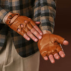 Giuseppe (cognac) - Italian lambskin fingerless leather driving gloves winter gloves La Vie Bien Giuseppe (cognac) - Italian lambskin fingerless leather driving gloves