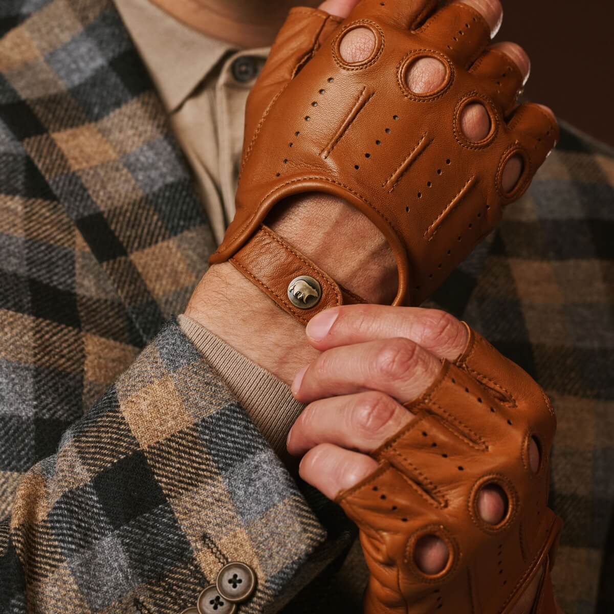 Giuseppe (cognac) - Italian lambskin fingerless leather driving gloves winter gloves La Vie Bien Giuseppe (cognac) - Italian lambskin fingerless leather driving gloves