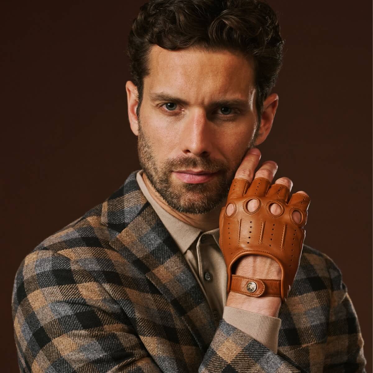 Giuseppe (cognac) - Italian lambskin fingerless leather driving gloves winter gloves La Vie Bien Giuseppe (cognac) - Italian lambskin fingerless leather driving gloves