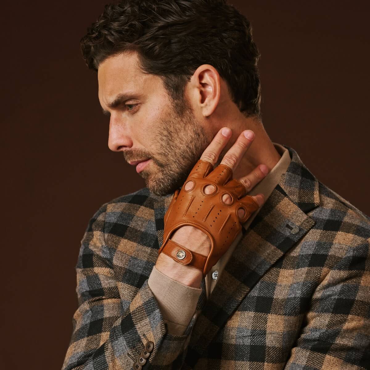 Giuseppe (cognac) - Italian lambskin fingerless leather driving gloves winter gloves La Vie Bien Giuseppe (cognac) - Italian lambskin fingerless leather driving gloves