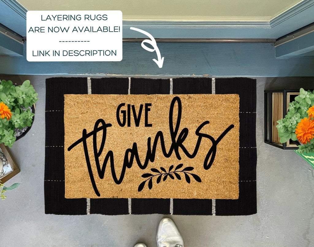 Give Thanks Fall Coir Doormat by Nickel Designs Custom Doormats