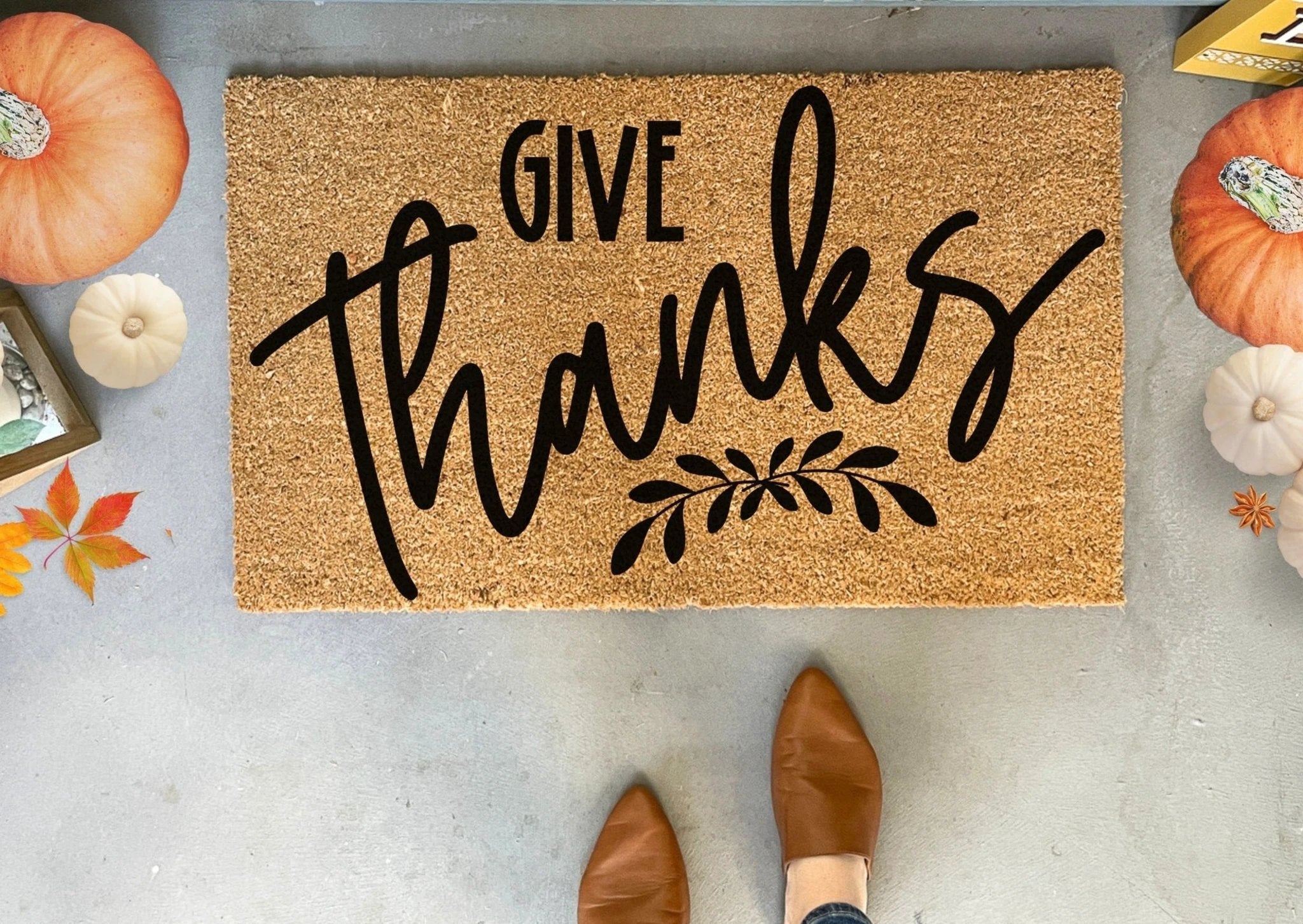 Give Thanks Fall Coir Doormat by Nickel Designs Custom Doormats