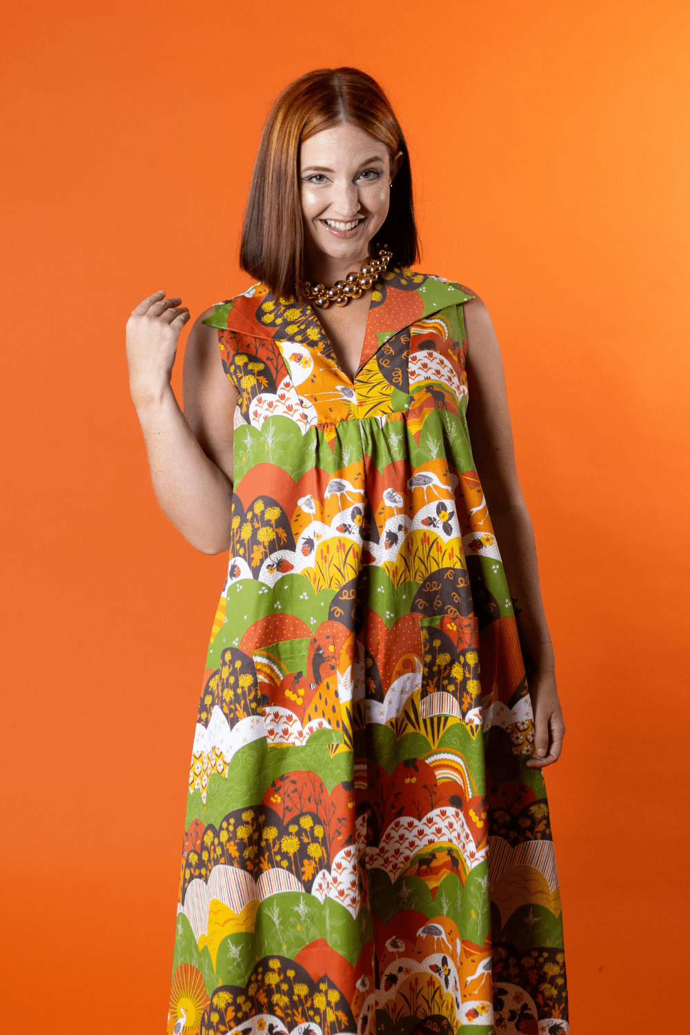 Glam Maxi House Dress in Earth - toned Meadow Maxi dress La Vie Bien Glam Maxi House Dress in Earth - toned Meadow