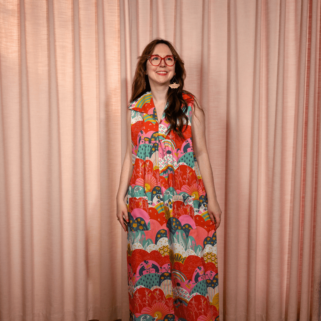 Glam Maxi House Dress in Mint & Strawberry Meadow Maxi dress La Vie Bien Glam Maxi House Dress in Mint & Strawberry Meadow