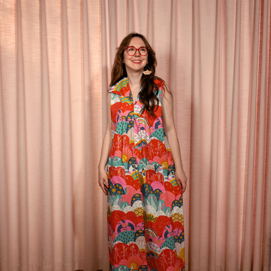 Glam Maxi House Dress in Mint & Strawberry Meadow Maxi dress La Vie Bien Glam Maxi House Dress in Mint & Strawberry Meadow