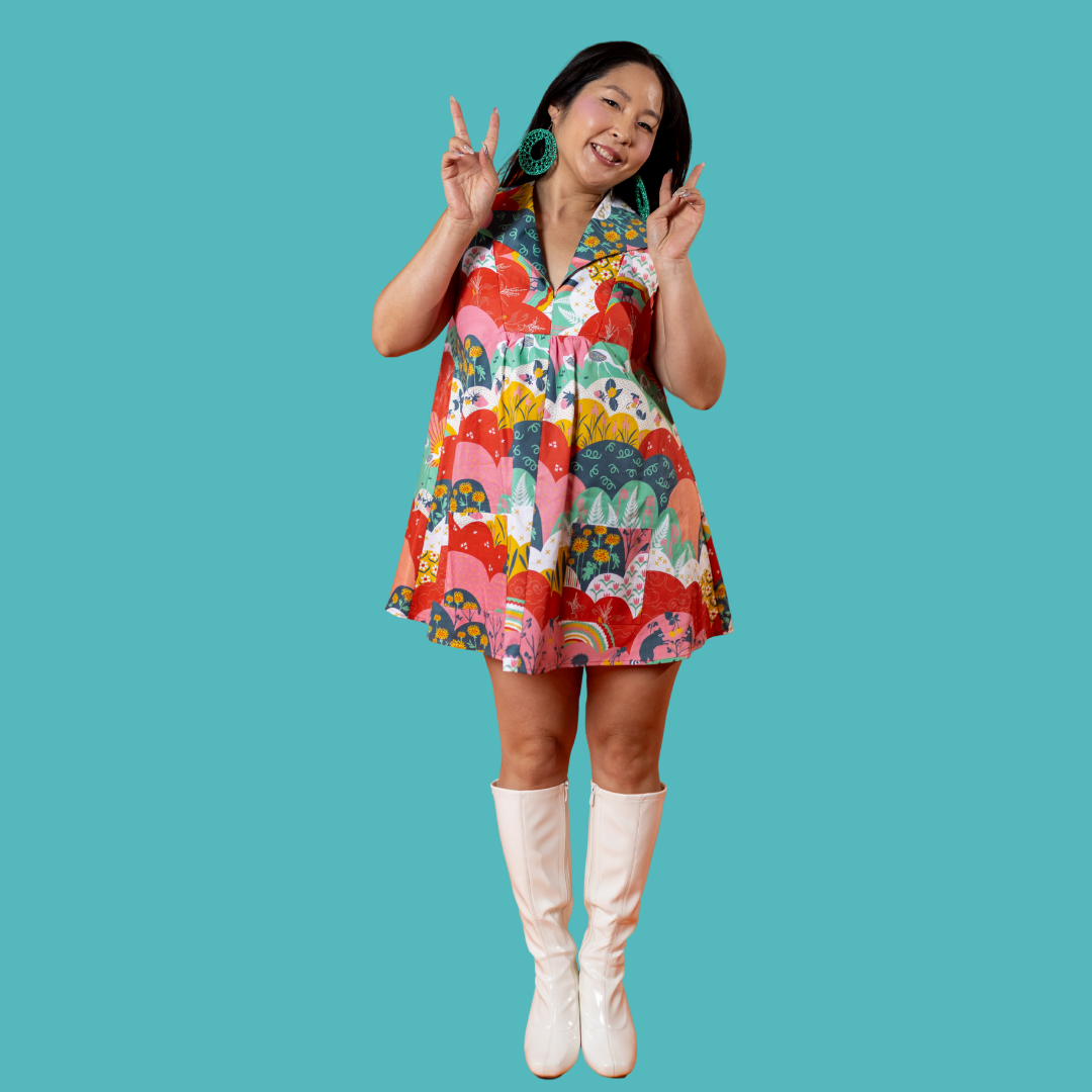 Glam Mini House Dress in Mint & Strawberry Meadow Mini dress La Vie Bien Glam Mini House Dress in Mint & Strawberry Meadow