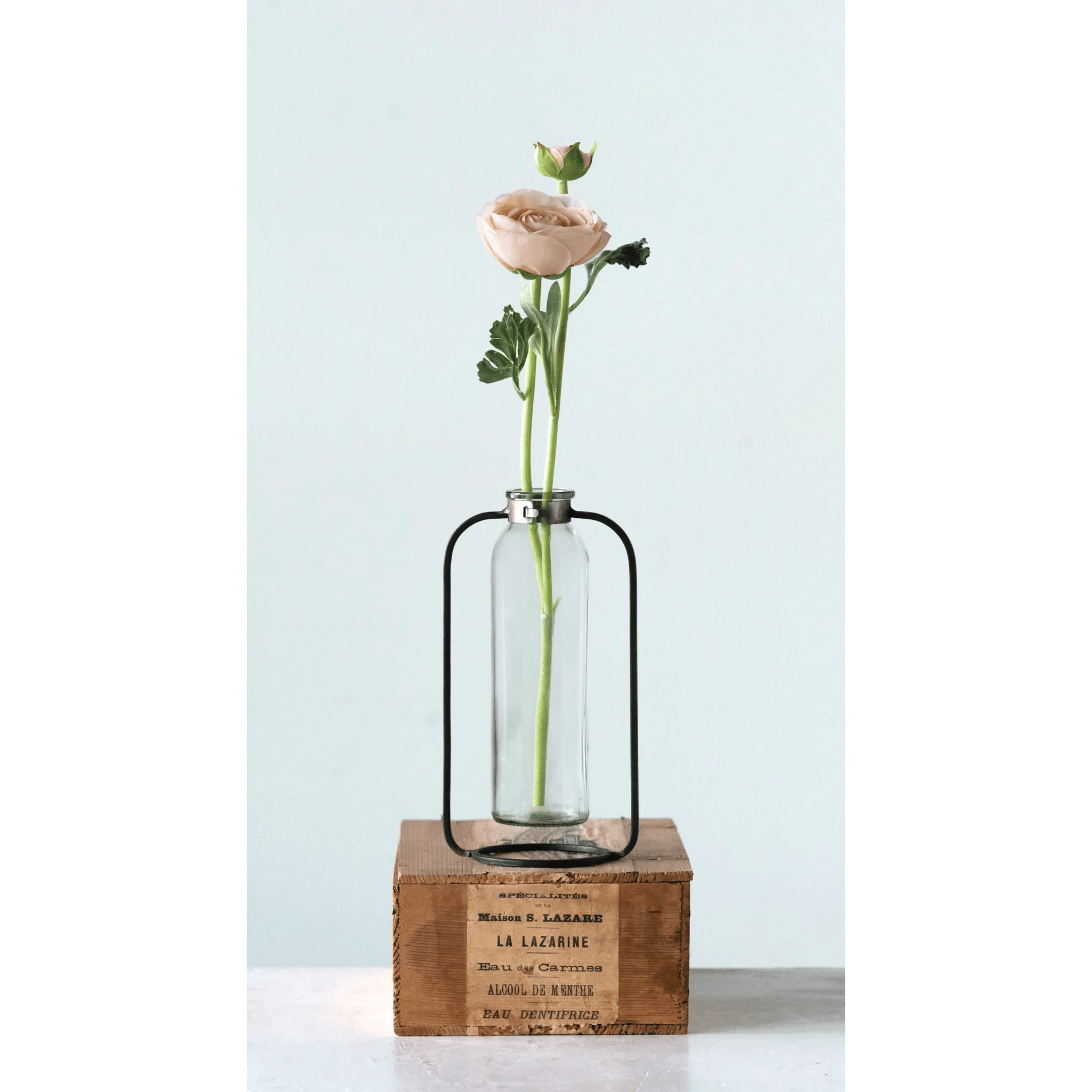 Glass Bud Vase in Metal Stand by White Cliff Studio