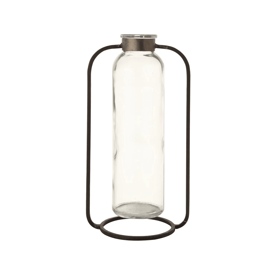 Glass Bud Vase in Metal Stand by White Cliff Studio
