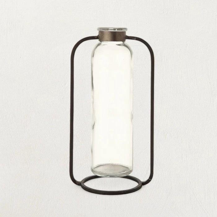 Glass Bud Vase in Metal Stand by White Cliff Studio