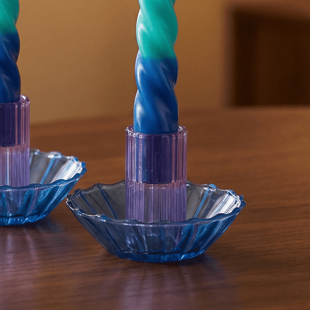 Glass Candle Holder in Blue-Purple | Aesthetic Candle Sticks Holder in Tinted Glass | 3.5" by The Bullish Store