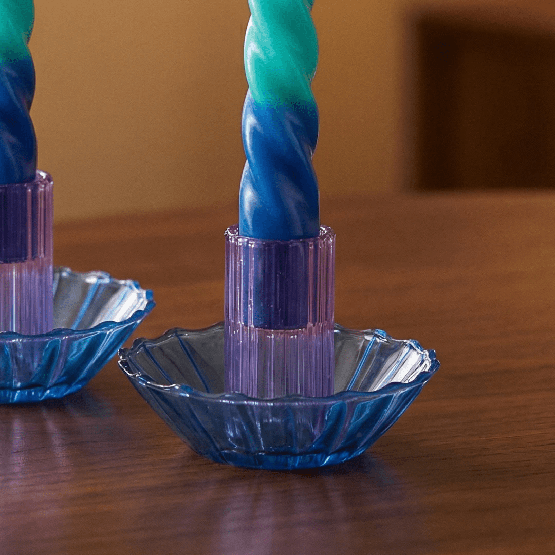 Glass Candle Holder in Blue-Purple | Aesthetic Candle Sticks Holder in Tinted Glass | 3.5" by The Bullish Store