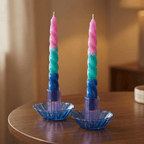 Glass Candle Holder in Blue-Purple | Aesthetic Candle Sticks Holder in Tinted Glass | 3.5" by The Bullish Store