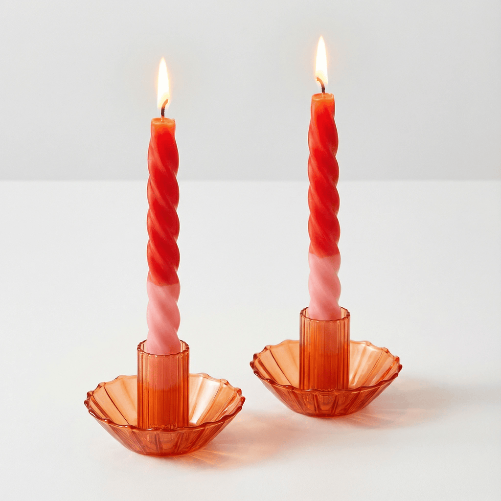 Glass Candle Holder in Red | Aesthetic Tinted Glass Taper Candle Sticks Candlestick Base by The Bullish Store