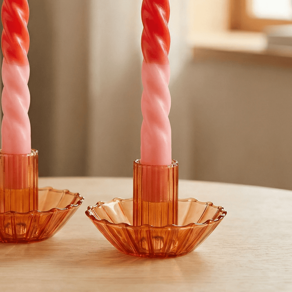 Glass Candle Holder in Red | Aesthetic Tinted Glass Taper Candle Sticks Candlestick Base by The Bullish Store