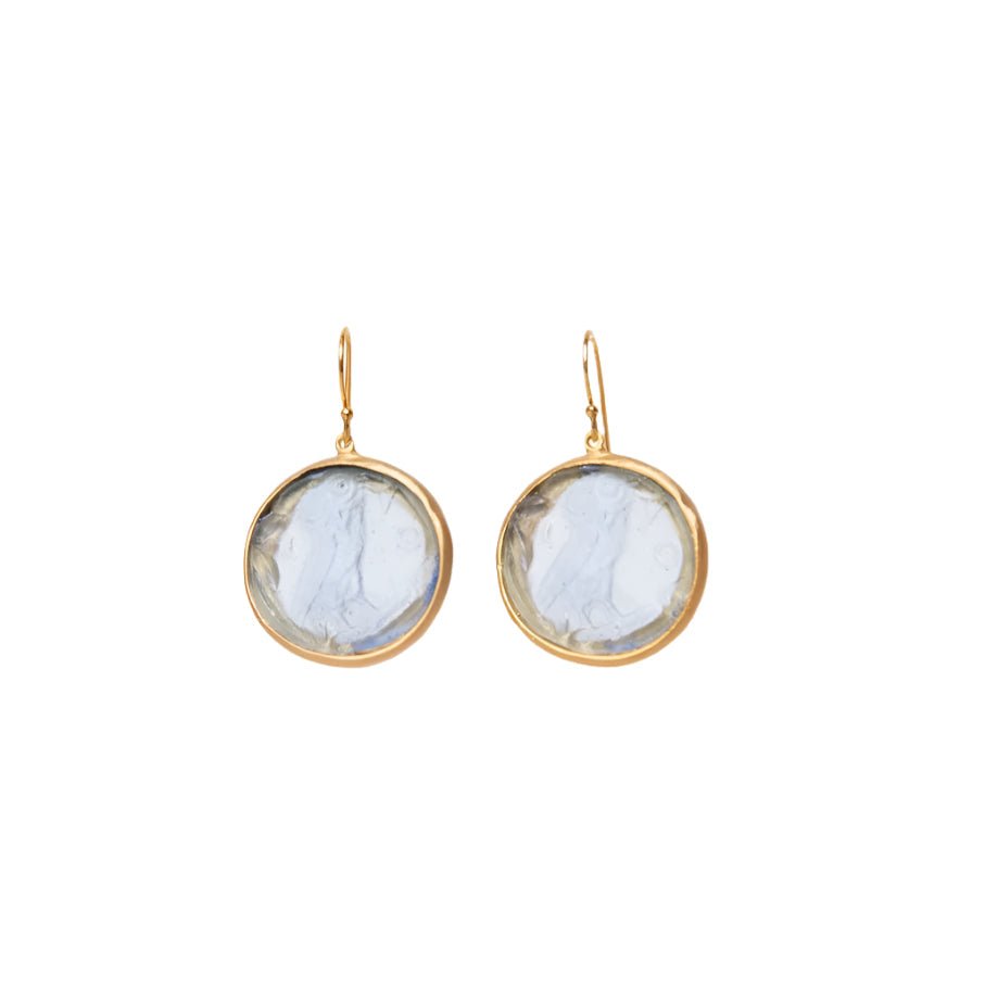 Glass Coin of Athens Motif Earrings (Sky-Blue Tone) JEWELRY La Vie Bien Glass Coin of Athens Motif Earrings (Sky-Blue Tone)
