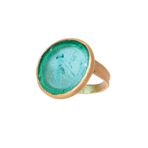 Glass Coin of Ephesos Motif Ring (Teal Tone) JEWELRY La Vie Bien Glass Coin of Ephesos Motif Ring (Teal Tone)