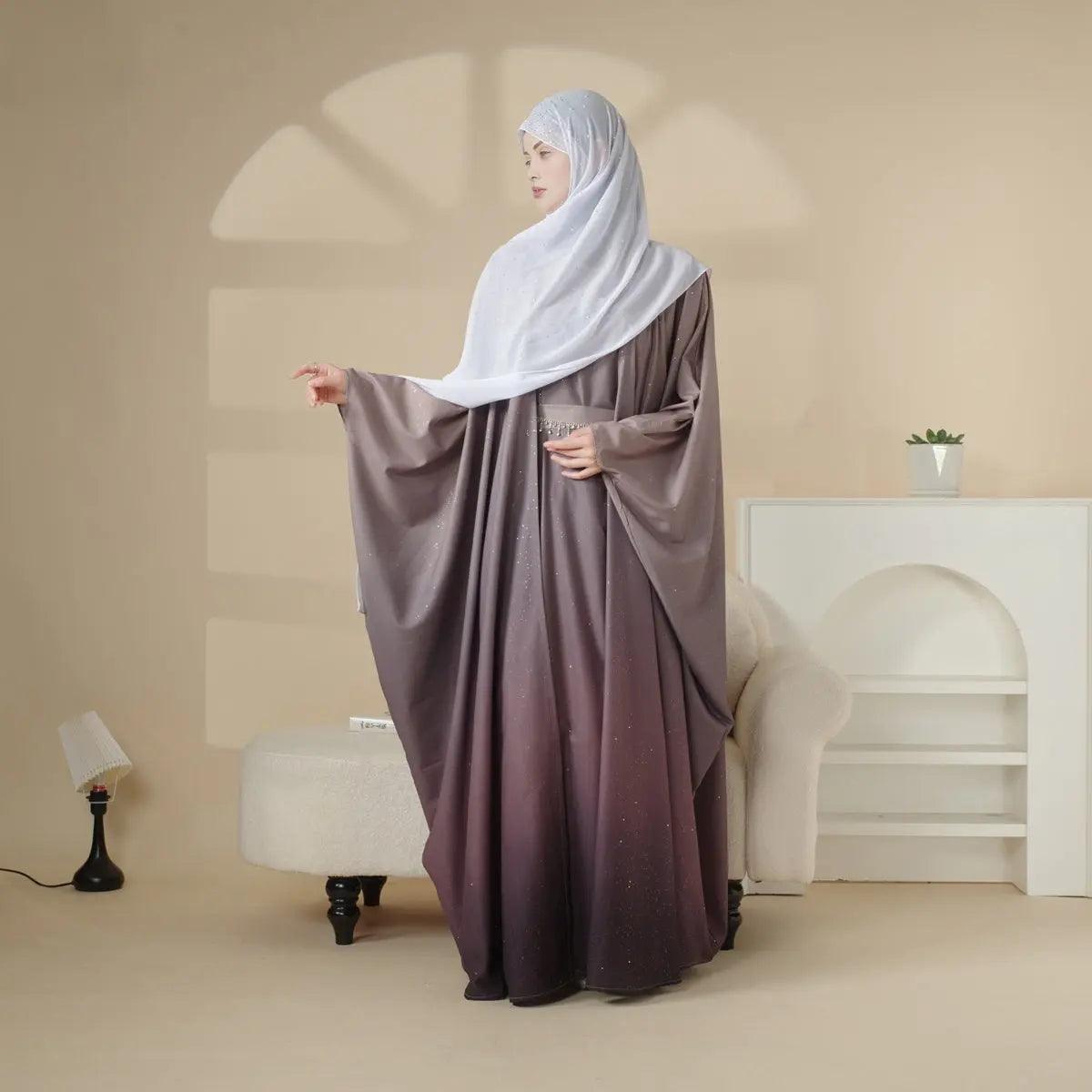 Glitter Gradient Polyester Abaya Set 4-Piece (MOA036) La Vie Bien Glitter Gradient Polyester Abaya Set 4-Piece (MOA036)