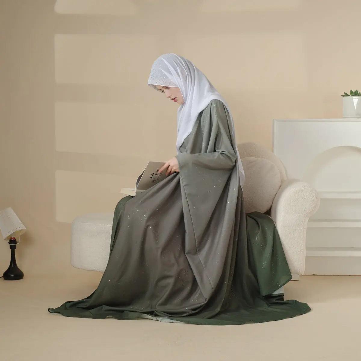 Glitter Gradient Polyester Abaya Set 4-Piece (MOA036) La Vie Bien Glitter Gradient Polyester Abaya Set 4-Piece (MOA036)