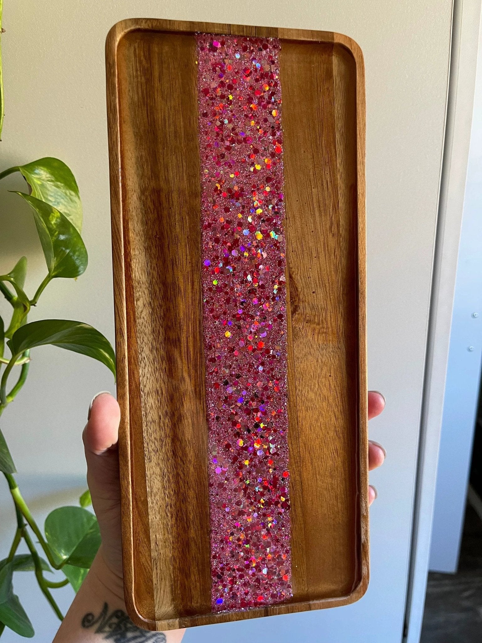 Glitterwhore Princess Small Rectangular Acacia Wood Tray by Bespattered Facade