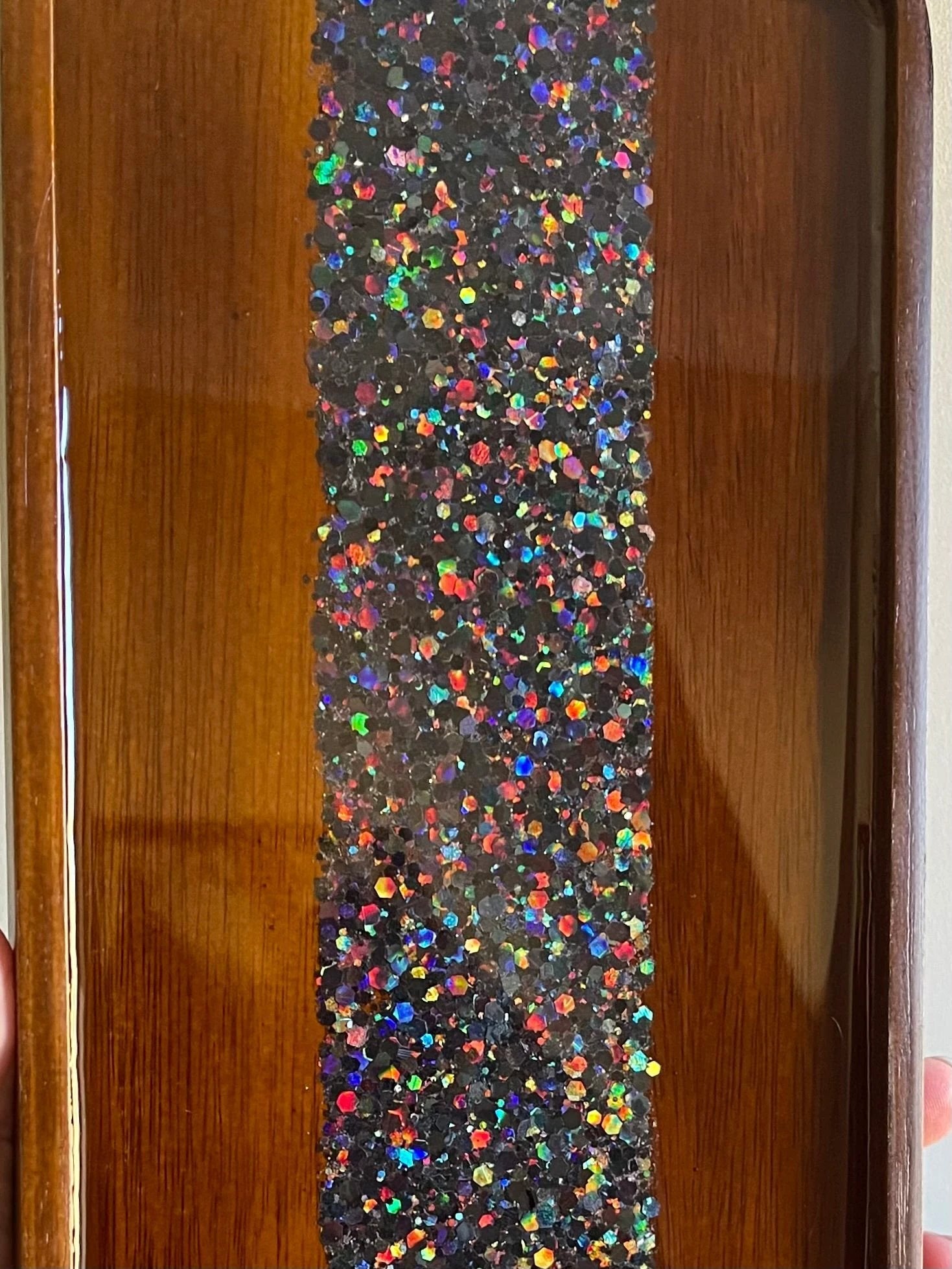 Glitterwhore Rainbow Darkness Small Rectangular Dark Acacia Wood Tray by Bespattered Facade