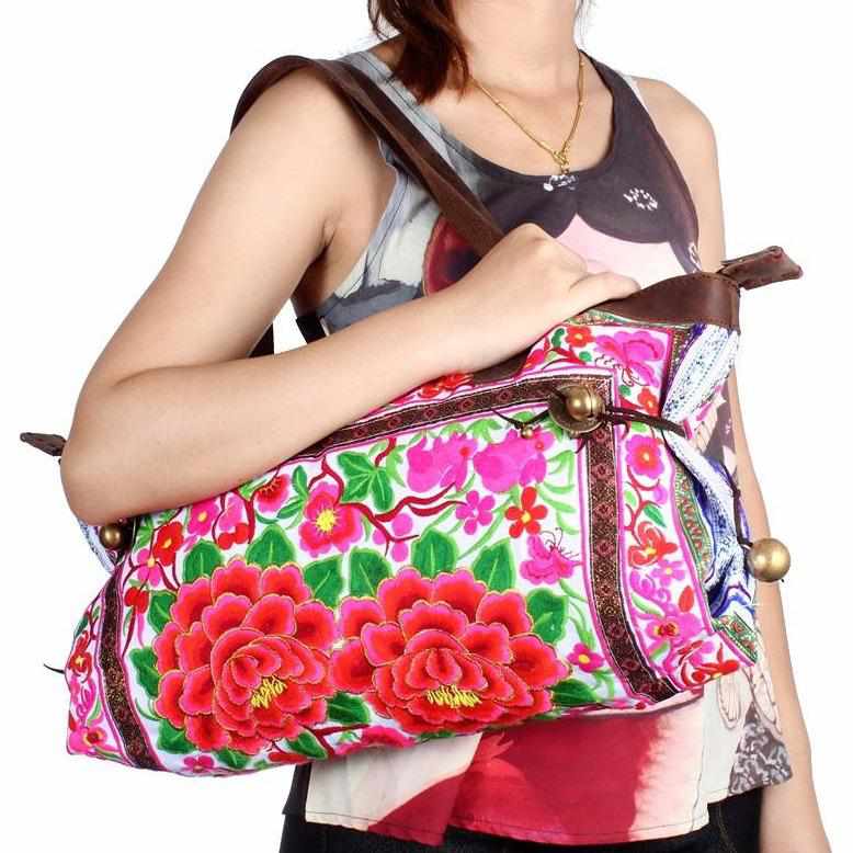 Glorious Flower Tote Bag with Leather Strap - Thailand Bags La Vie Bien Glorious Flower Tote Bag with Leather Strap - Thailand