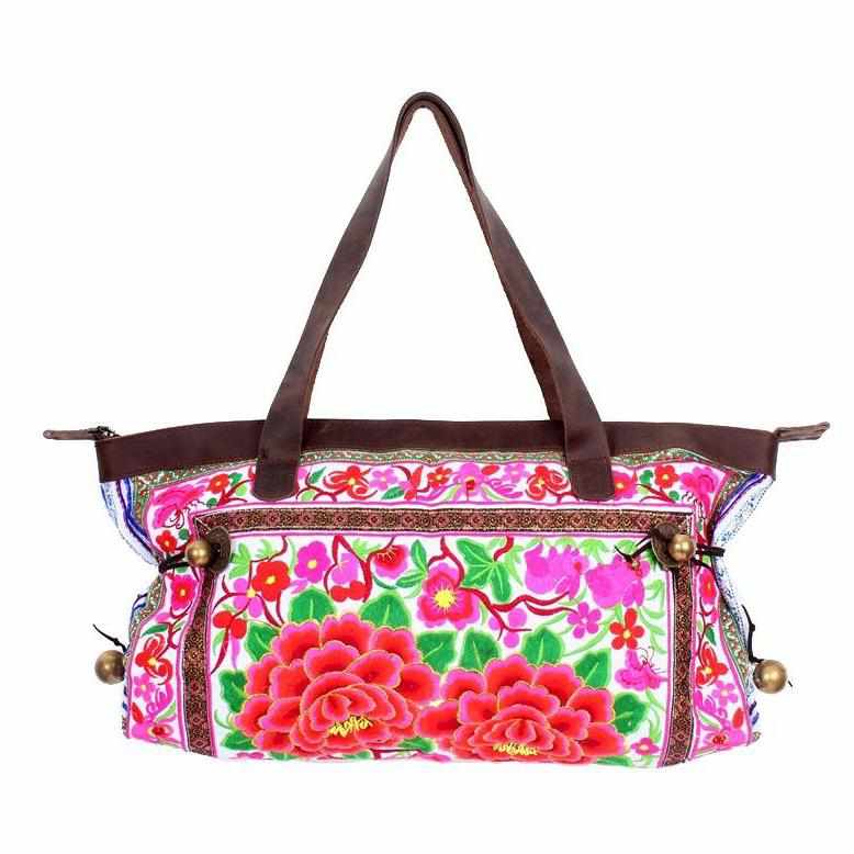 Glorious Flower Tote Bag with Leather Strap - Thailand Bags La Vie Bien Glorious Flower Tote Bag with Leather Strap - Thailand