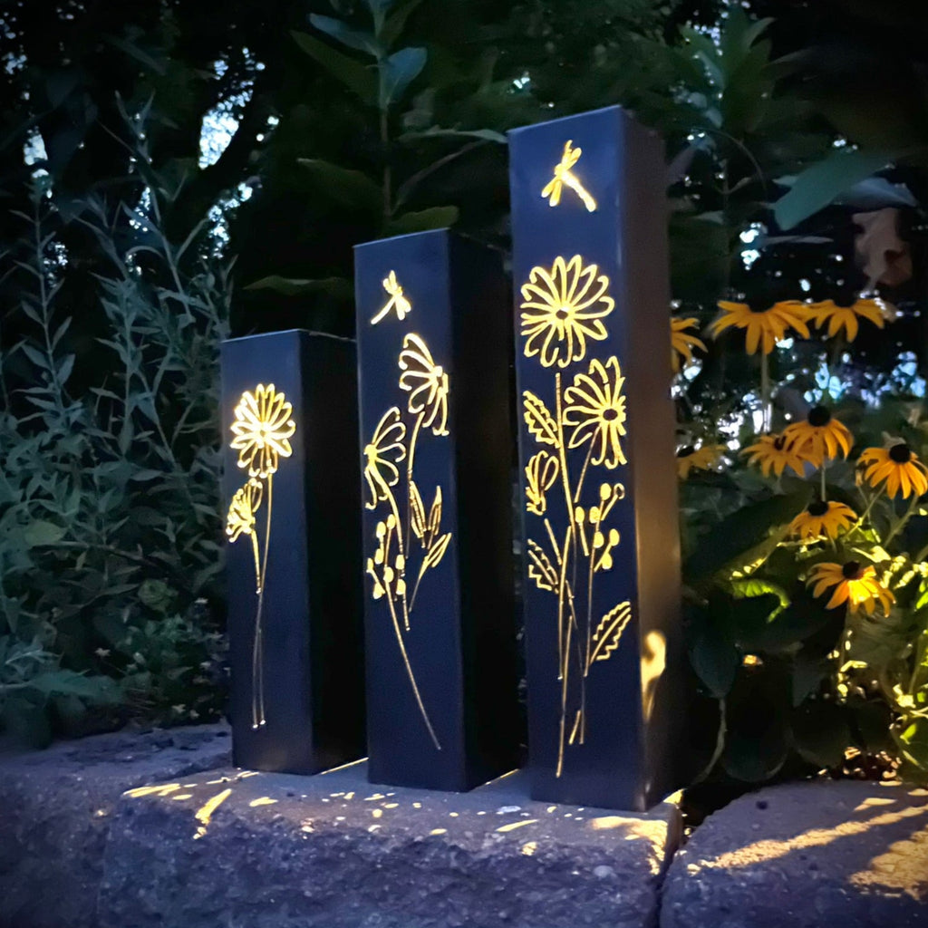 Glowing Daisies Luminary Pillars w/ Solar Cap