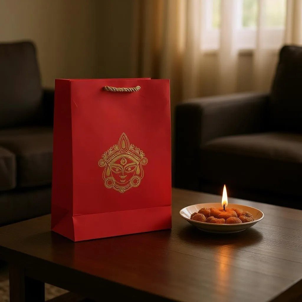 Goddess Durga Face Printed Paper Bag, Set of 10 Favors & Return Gifts La Vie Bien Goddess Durga Face Printed Paper Bag, Set of 10