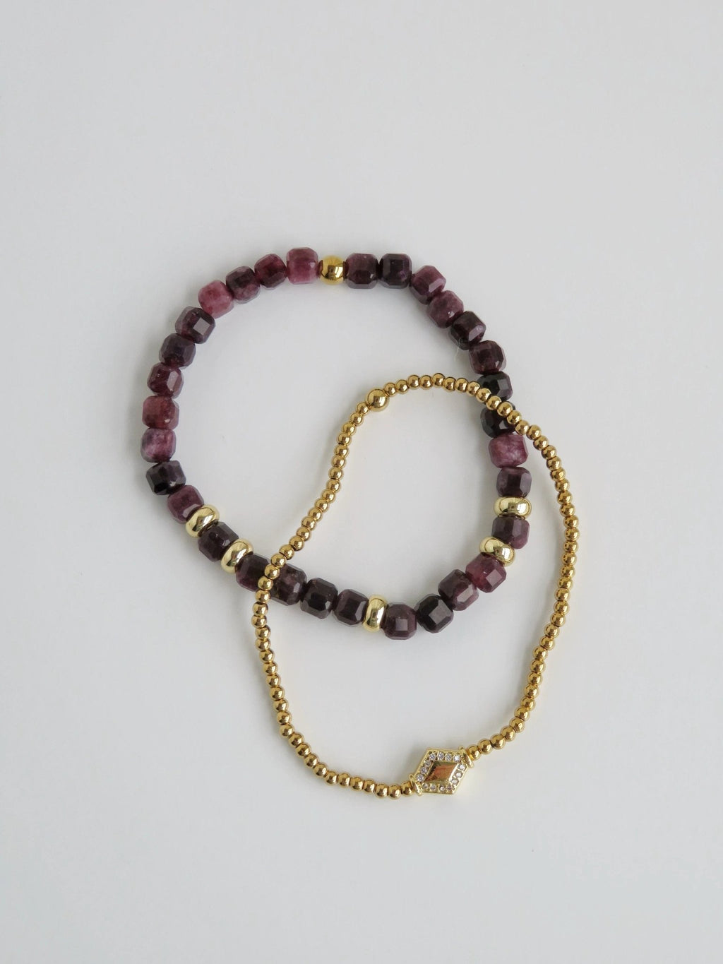 Gold Beaded Crystal Bracelet Stack - Set of 2 Waterproof Non - Tarnish