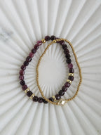 Gold Beaded Crystal Bracelet Stack - Set of 2 Waterproof Non - Tarnish
