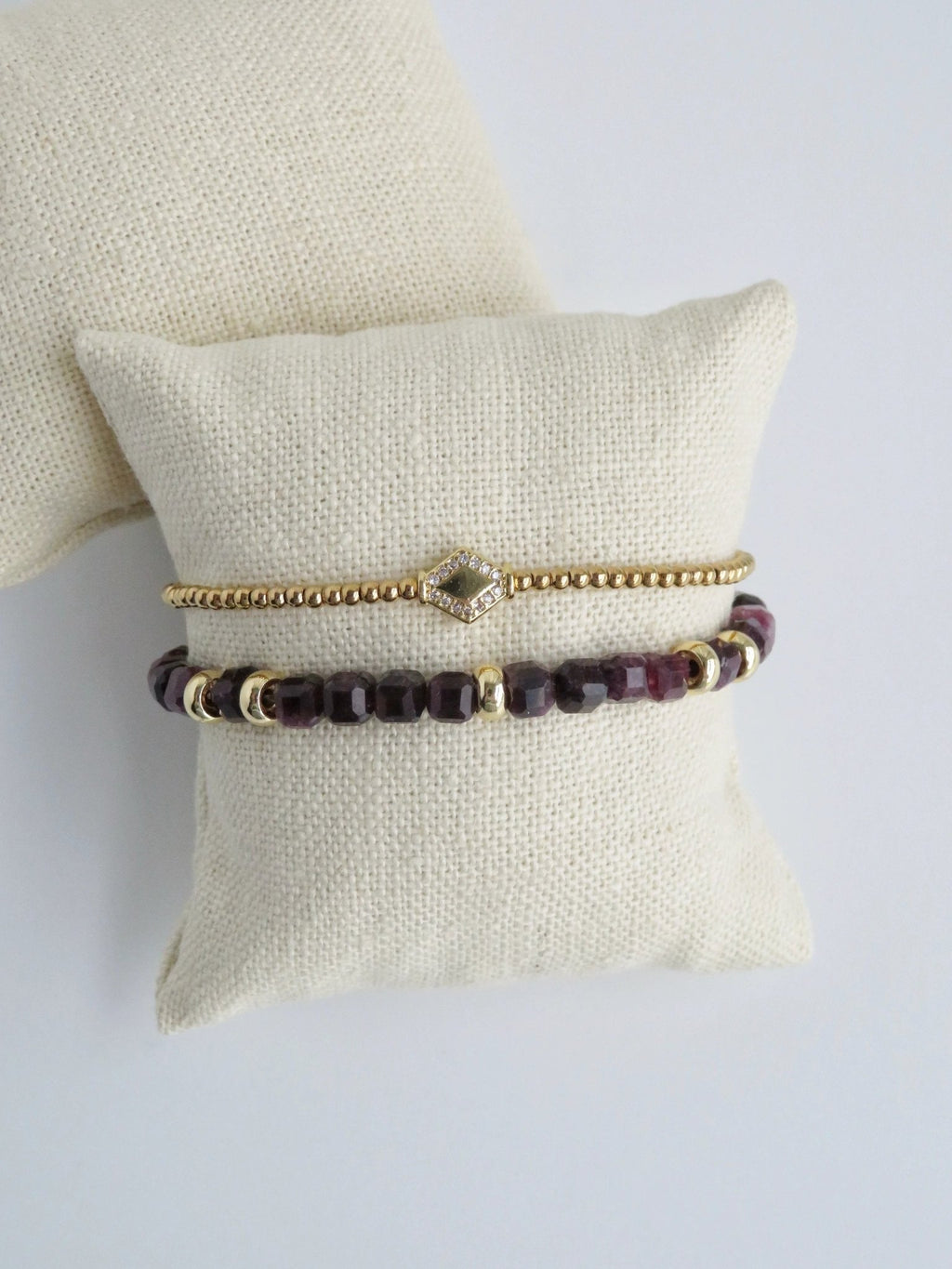 Gold Beaded Crystal Bracelet Stack - Set of 2 Waterproof Non - Tarnish