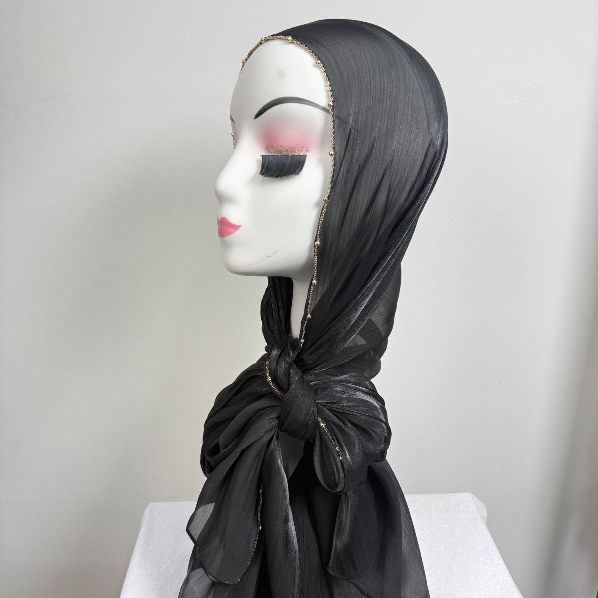Gold Chain Beaded Edge Crinkle Satin Hijab(MH238) La Vie Bien Gold Chain Beaded Edge Crinkle Satin Hijab(MH238)