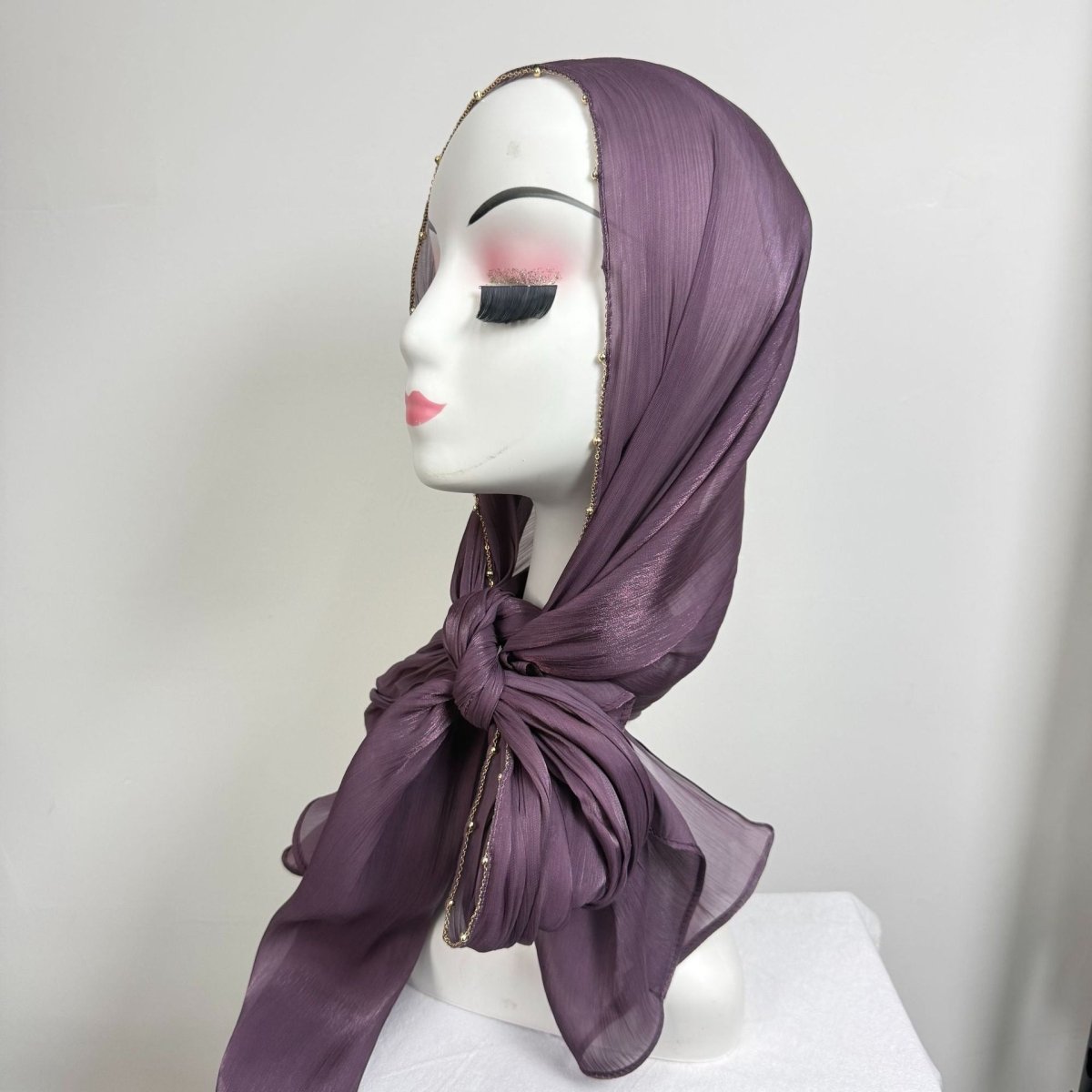 Gold Chain Beaded Edge Crinkle Satin Hijab(MH238) La Vie Bien Gold Chain Beaded Edge Crinkle Satin Hijab(MH238)