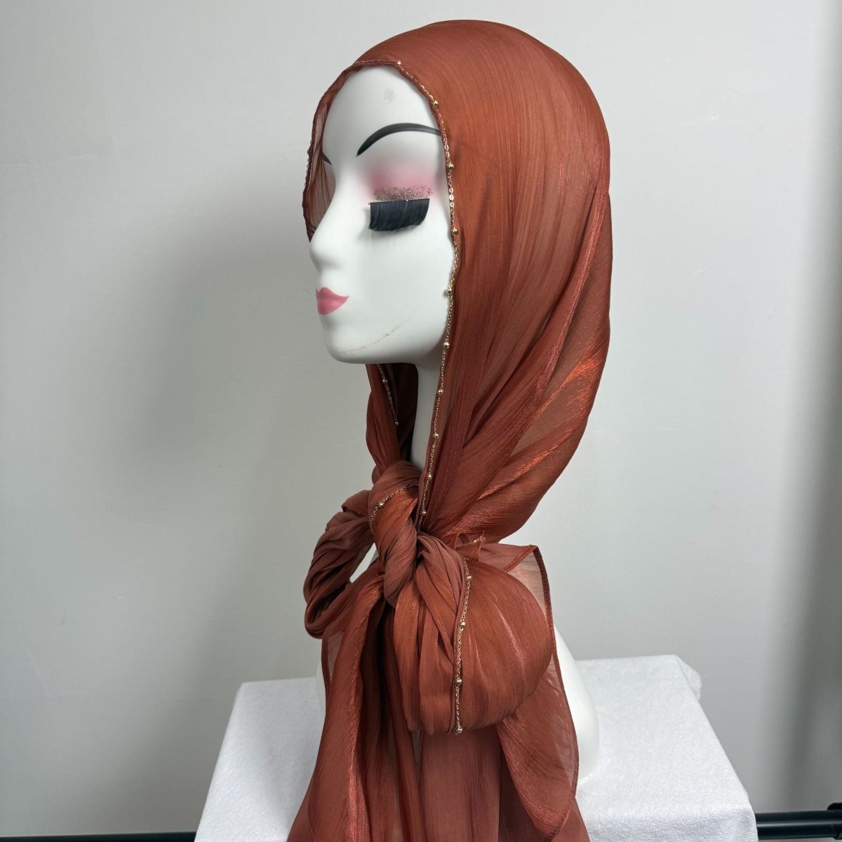 Gold Chain Beaded Edge Crinkle Satin Hijab(MH238) La Vie Bien Gold Chain Beaded Edge Crinkle Satin Hijab(MH238)