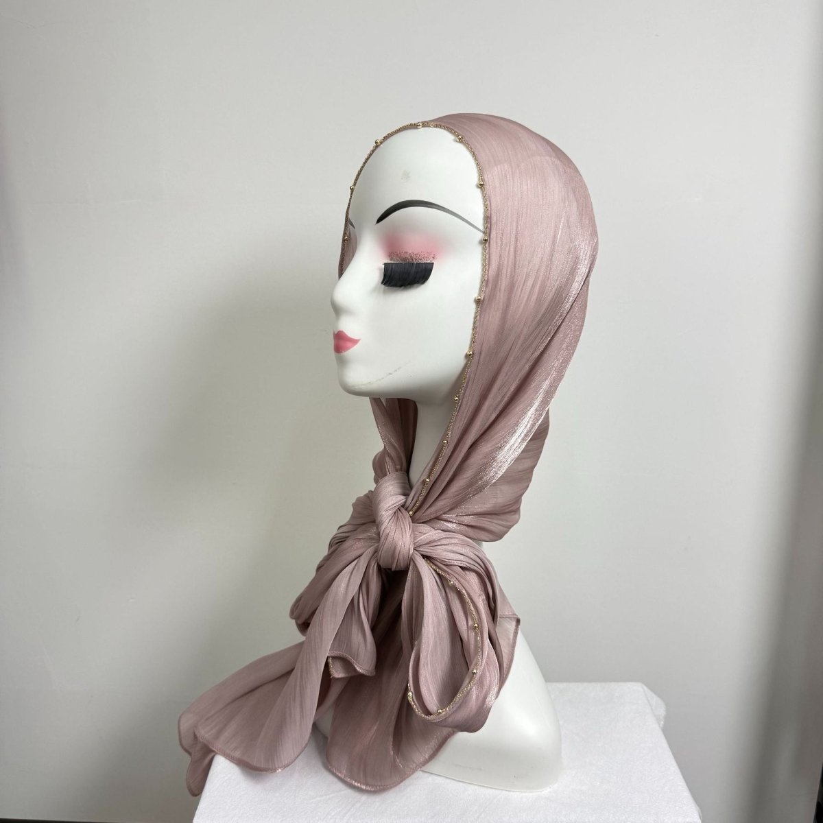 Gold Chain Beaded Edge Crinkle Satin Hijab(MH238) La Vie Bien Gold Chain Beaded Edge Crinkle Satin Hijab(MH238)