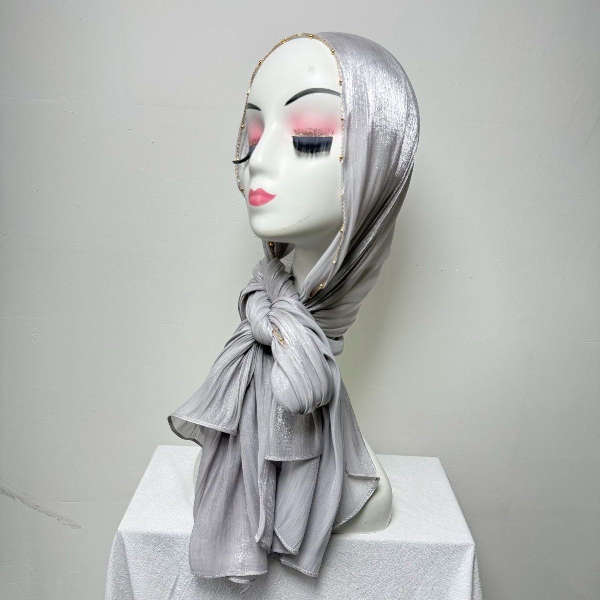 Gold Chain Beaded Edge Crinkle Satin Hijab(MH238) La Vie Bien Gold Chain Beaded Edge Crinkle Satin Hijab(MH238)